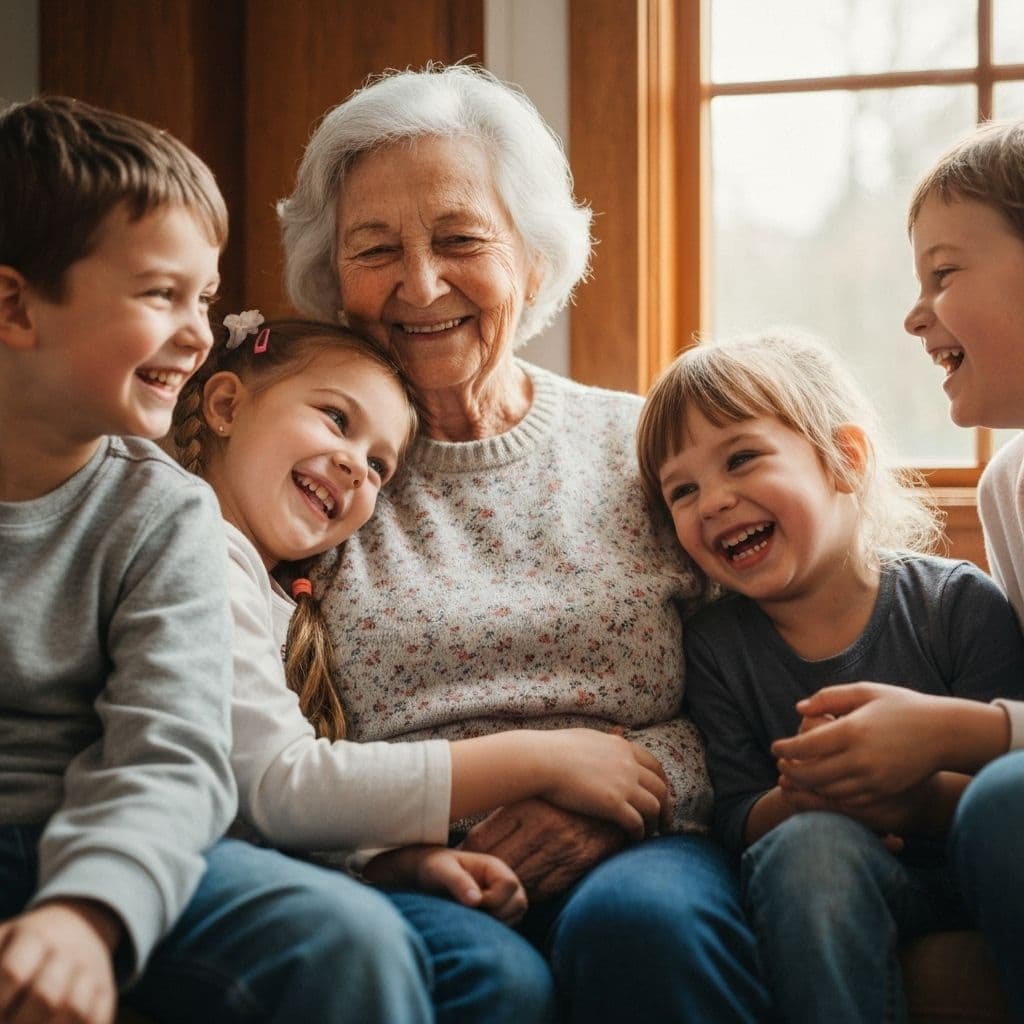 Children laughing together with family